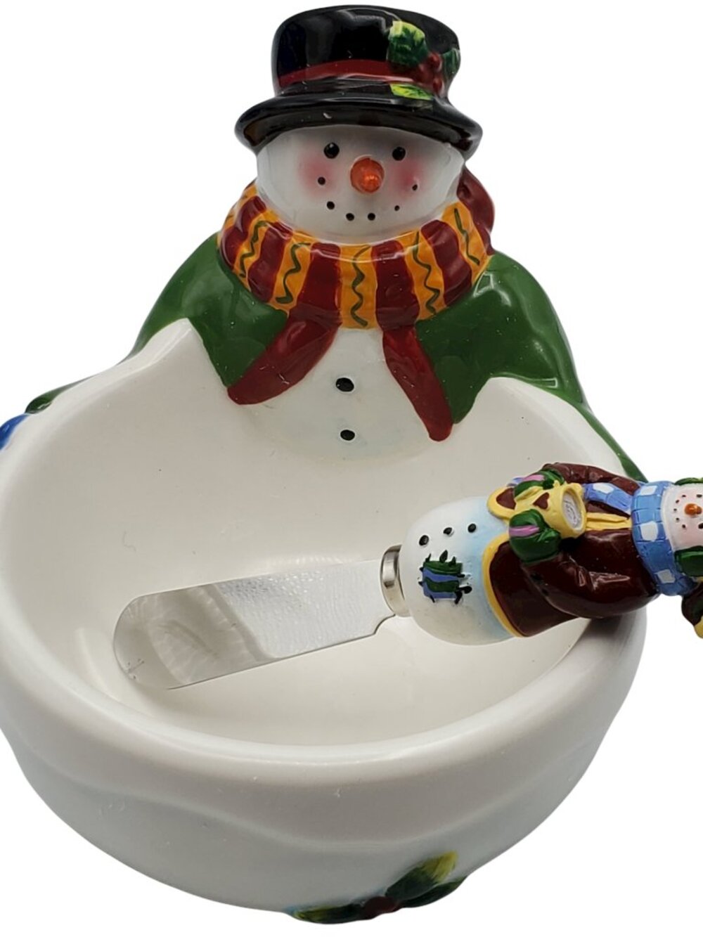 Boston Warehouse Snowman Dip Bowl & Spreader Set 8 oz Susan Winget Frosty Fun